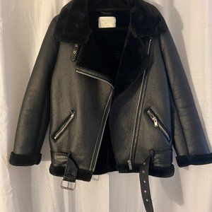 ZARA WOMAN faux leather and fur bomber jacket